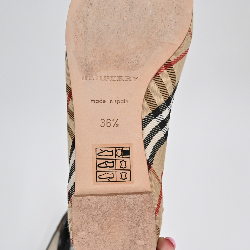 Burberry Nova Check Ballet Flats Womens Size 36.5 Bow Elegant Beige Black Italy - Picture 10 of 12